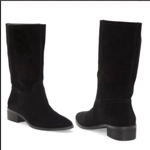 LUCKY BRAND Lefara Suede Black Slouch Ankle Bootie Boot 7 37.5 Western Leather - Picture 2 of 9